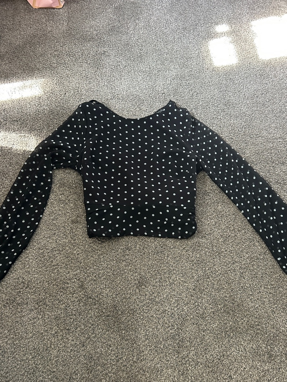 emory park Black Polka Dot Long-Sleeve open back Top
